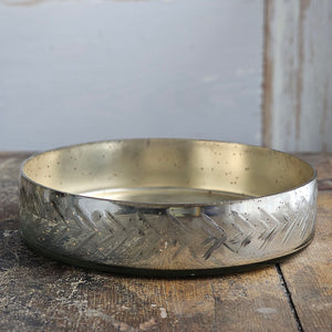 Silver Metallic Etched Glass Tray, Mercury Glass Style Tray