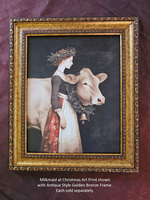Milkmaid at Christmas in Antique Style Golden Bronze Frame