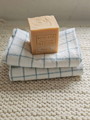 Enhance your kitchen with the Light Blue and Oatmeal Check Kitchen Towel Set, featuring two towels crafted from 100% cotton for softness and durability. The light blue and oatmeal tones, in a timeless check pattern, bring a refined cottage charm that complements any farmhouse, coastal, or rustic decor.