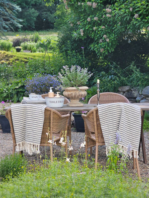 The Nautical Stripe Turkish Towel is an oversized towel revered for its quick drying ability. This charcoal and cream striped towel is inspired by ones found throughout historic Mediterranean beach towns on the French Riviera.

Made from finely loomed Turkish cotton, these towels are perfect for traveling, as they dry very quickly, are highly absorbent and pack very small. And they are not only for the beach, bath or pool, they have many other uses.