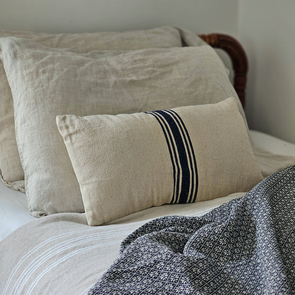 Throw Pillow Set of 2 Blue Stripe Grain Sack Pillow Blue Ticking