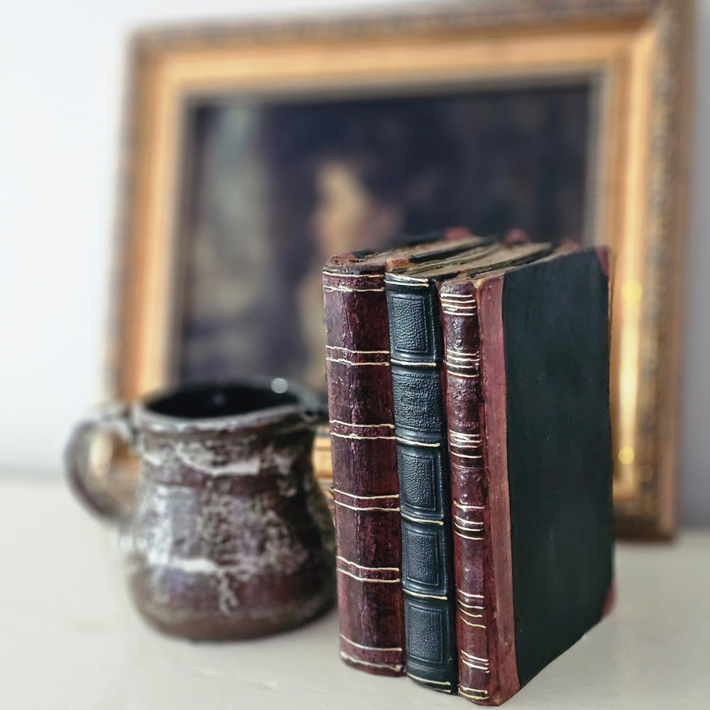 Old Leather 1800s Black Antique Books Rustic Shabby House Decor