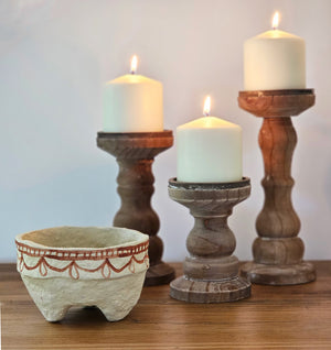 Rustic Wood Pillar Candle Holders, Set of Three