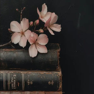 This Vintage Still Life Art Print with Pink Blossoms and Books adds an enchanting charm to any room. Pinks, browns, blacks blend together to create this moody still-life. The art is printed on high quality card stock with archival ink. Original art has been digitally retouched to preserve characteristics, grain and cracks. Image size: 8"x10". Print only. No frame included.