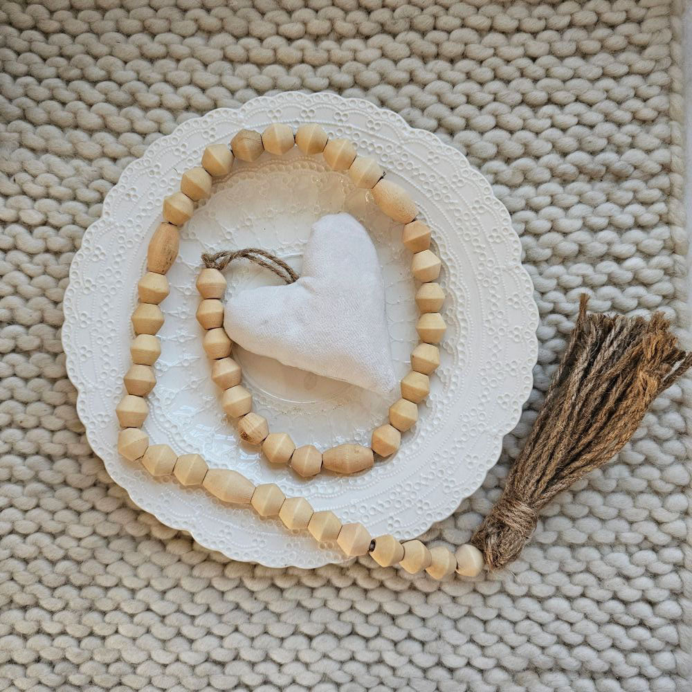 Velvet Heart and Wood Bead Garland