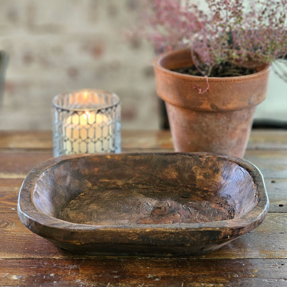 Outlets primitive wooden hand turned dough bowl antique farmhouse