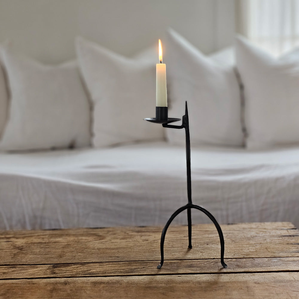 Primitive Wrought Iron Table Taper Candle Holder - Farmhouse Wares