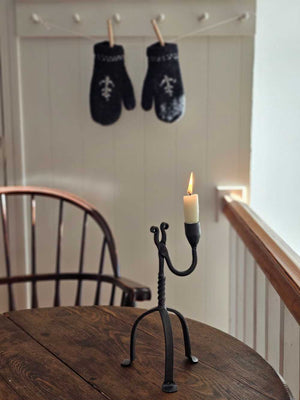 Primitive Wrought Iron Table Taper Candle Holder with a Twist