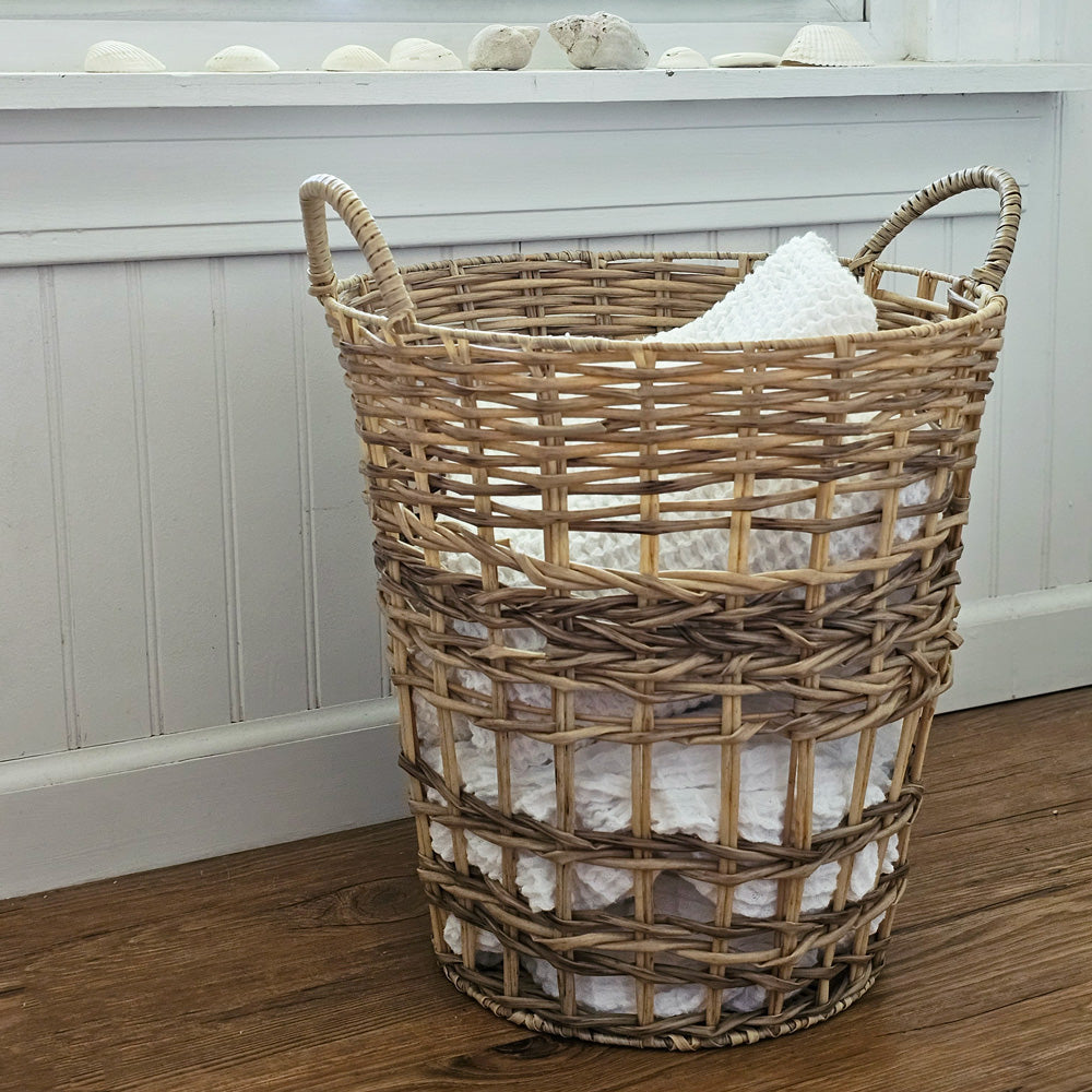 This Recycled Plastic French Country Basket is perfect for keeping your home organized. Made from recycled plastic, this versatile basket can be used inside our outside. Sustainable and stylish, this large basket is ready to be your workhorse. The weave and design is inspired by wicker baskets found in Paris flea markets. The recycled plastic fibers are strong, flexible and waterproof. The generous size enables it to be mainstay storage solutions in the home and garden.