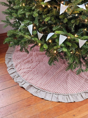 Red Ticking Stripe Christmas Tree Skirt