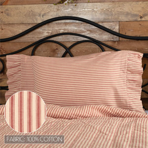 Red Ticking Stripe Pillow Case Set