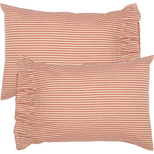 Red Ticking Stripe Pillow Case Set