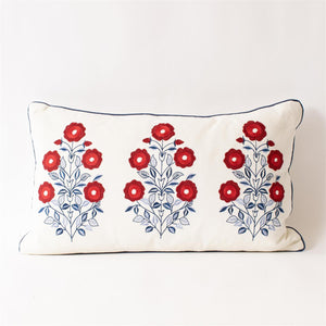 Embroidered Red White and Blue Folk Flower Pillow