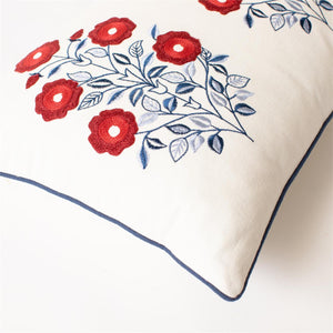 Embroidered Red White and Blue Folk Flower Pillow