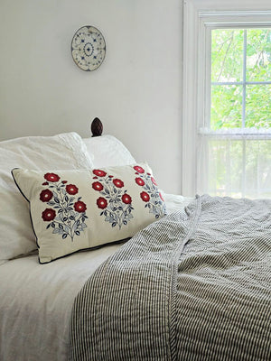 Embroidered Red White and Blue Folk Flower Pillow