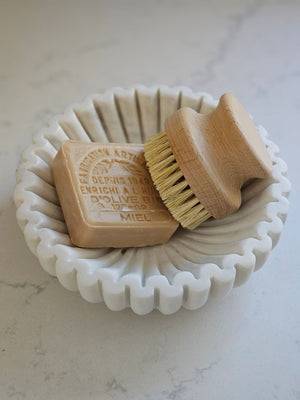 Ribbed Marble Bowl with French Soap and Wood Nail Brush