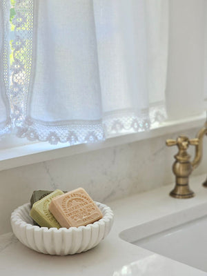 French Soaps in Ribbed Marble Bowl