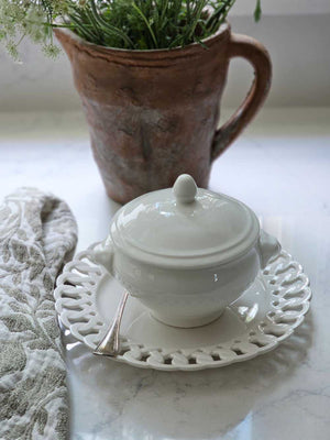 Antique White Keepsake Dessert Plate with Lattice Trim