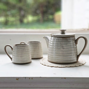 Rustic Ribbed Stoneware Tea Mugs