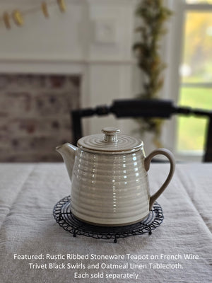 Rustic Ribbed Stoneware Teapot