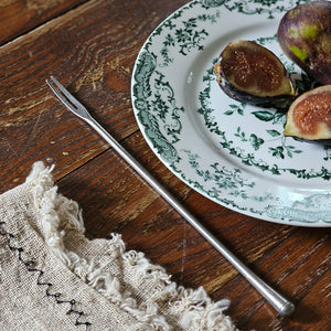 Perfect for adding a rustic touch to any setting. The Rustic Stainless Fruit Fork is made of stainless steel with a matte finish for a vintage and rustic look. Rust-proof, will not bend, dish washing safe. Each sold separately. Includes one Fork.  Spoon is 8"H.
