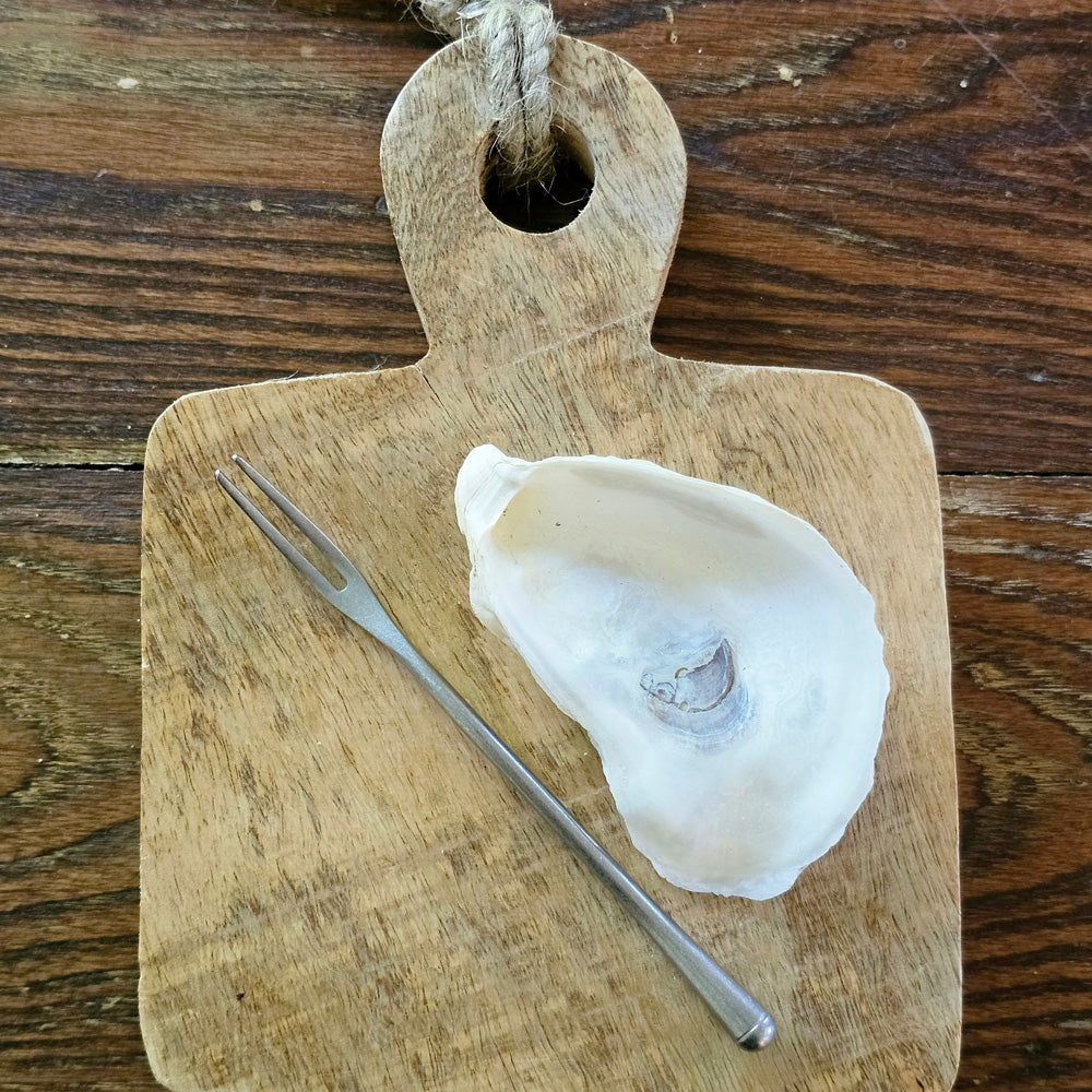 Perfect for adding a rustic touch to any setting. The Rustic Stainless Seafood Fork is made of stainless steel with a matte finish for a vintage and rustic look. Ideal for oysters and shellfish. Rust-proof, will not bend, dish washing safe. Each sold separately. Includes one Fork.  5.25"H.