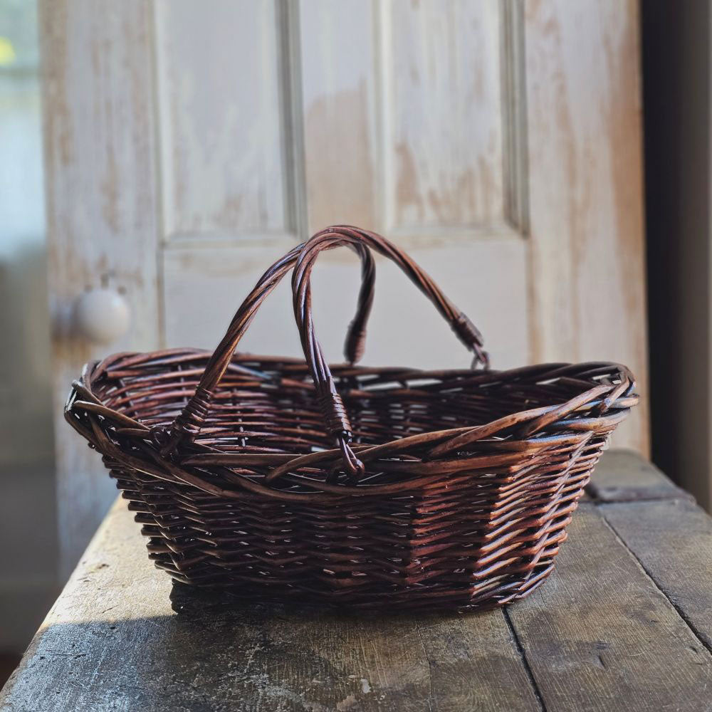 Rustic French Country Willow Basket with Folding Handles