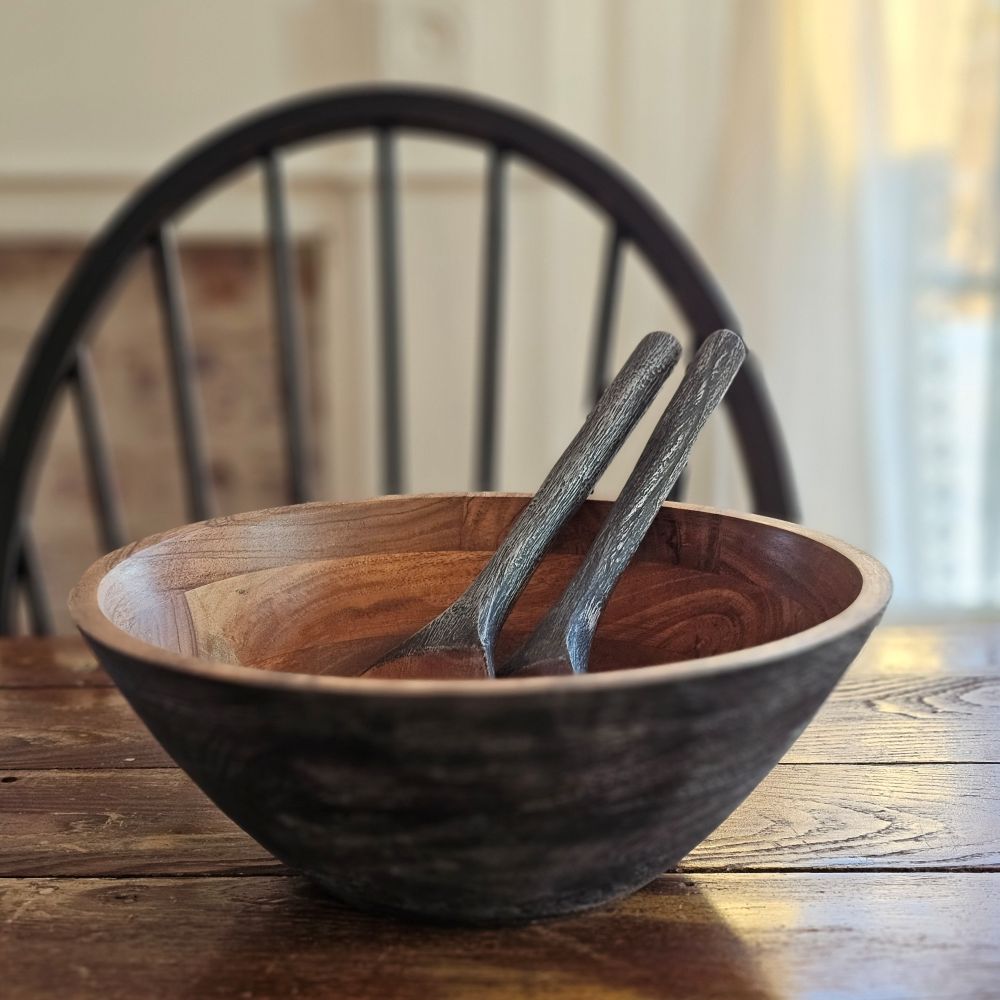 Rustic Wood Salad Bowl and Server Set