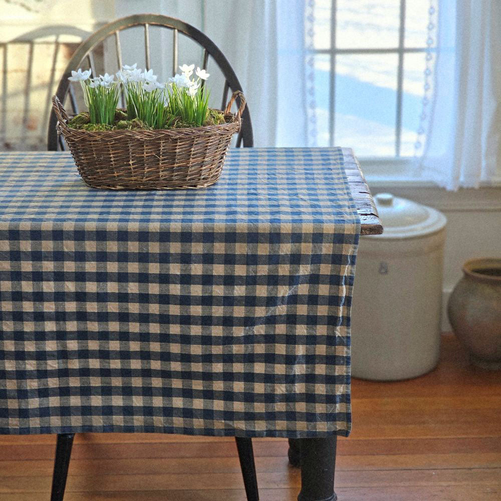 Rustic Blue and Tan Check Tablecloth