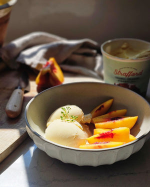 Rustic Ceramic Pasta Bowl with Peaches