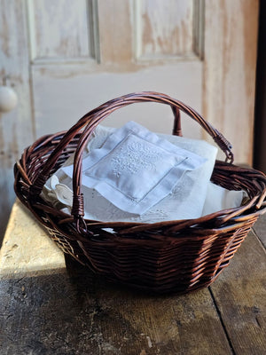 Rustic French Country Willow Basket with Folding Handles