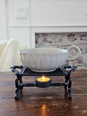 Rustic Ceramic White Bowl with Handle