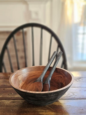 Rustic Wood Salad Bowl and Server Set