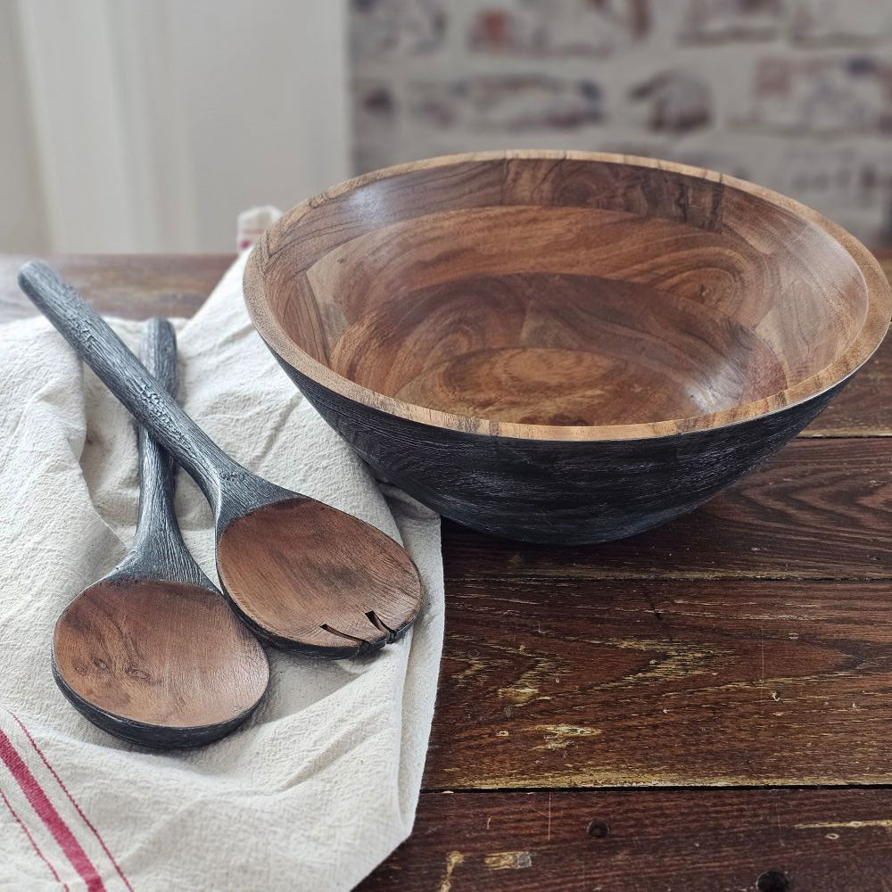 Rustic Wood Salad Bowl and Server Set