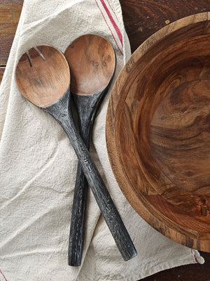 Rustic Wood Salad Bowl and Server Set