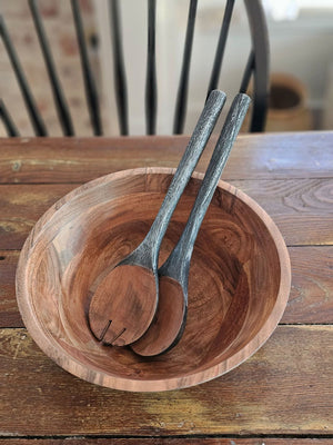 Rustic Wood Salad Bowl and Server Set