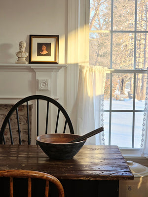 Rustic Wood Salad Bowl and Server Set with Greek Man Bust and Lady in Waiting Portrait