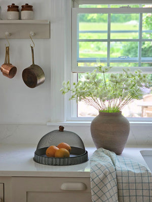 Keep bugs at bay on warm summer days with our Screen Food Covers with Metal Base, Set of Three . A wire mesh cloche, also known as a shoo-fly, is perfect for protecting food from flies and other insects. Our set of three Wire Mesh Food Covers has tons of vintage charm and offers a range of sizes. They feature aged metal base with scalloped edges. Add rustic elegance to your farmhouse kitchen or patio with our vintage style Screen Food Cover Cloches