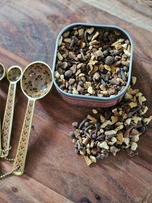 Infuse your cider and teas with this warming blend of spices. The Shakers' Mulling Spice combines cinnamon chips, orange peel, allspice, and cloves into specially crafted to transform cider, wine, or tea into a festive seasonal drink. As it steeps, rich spice and citrus notes unfold into a deeply aromatic cup. Comforting and inviting, it brings classic holiday warmth to cold-weather gatherings