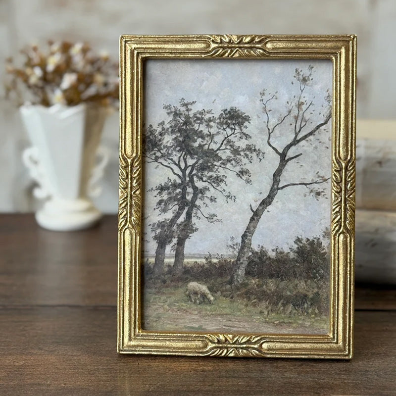 Vintage Gold Picture Frame with Sheep Print