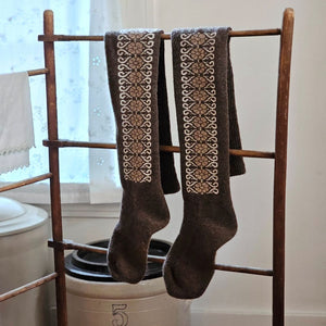 Sheep Wool Thigh High Socks with Folk Design