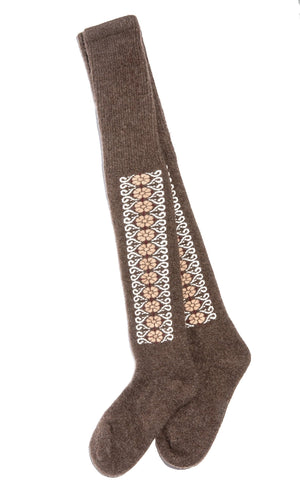 Sheep Wool Thigh High Socks with Folk Design