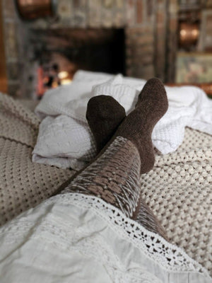 Sheep Wool Thigh High Socks with Folk Design