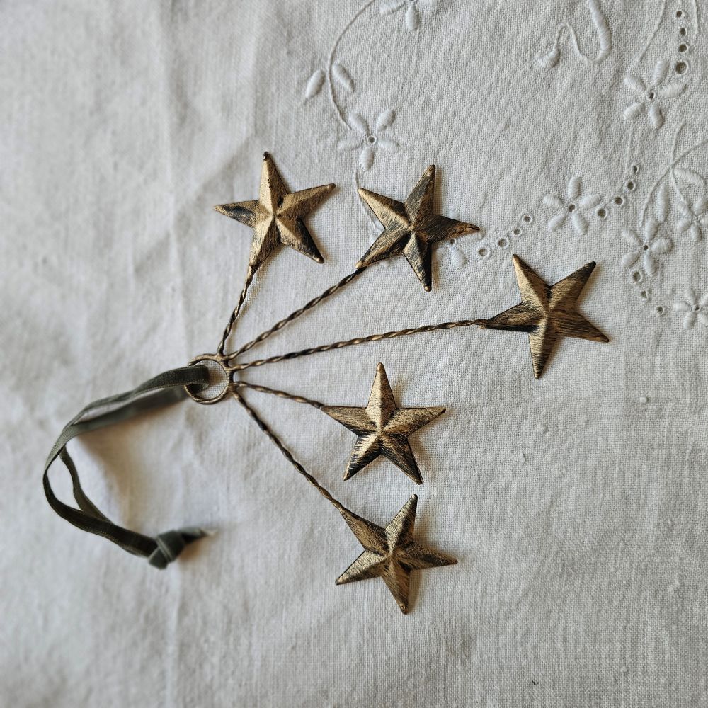 Shooting Stars Ornament, Antiqued Brass Star Cluster Ornament, Gold Stars