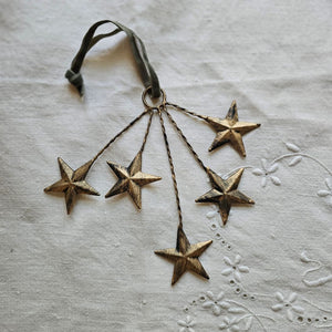 Shooting Stars Ornament, Antiqued Brass Star Cluster Ornament, Gold Stars