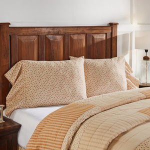 Add beautiful texture and vintage style to your bedroom with the Sweet Prairie Pillowcase Set. This cotton pillow slip set includes a delightful vintage floral pattern in soft creamy yellow with small mauve flowers and moss green details. The set features double-sewn seams for extra durability as well as extra length to ensure good coverage of your fill pillow (not included). An generous 8-inch ruffle lends country cottage elegance. The 100% cotton weave features a crisp, vintage feel.
