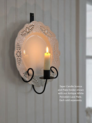 Taper Candle Sconce and Plate Holder with Antique White Porcelain Plate Holder