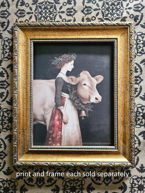 Milkmaid at Christmas Print in Gold Frame