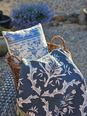 French Blue Floral Pillow and Thistle Woven Throw