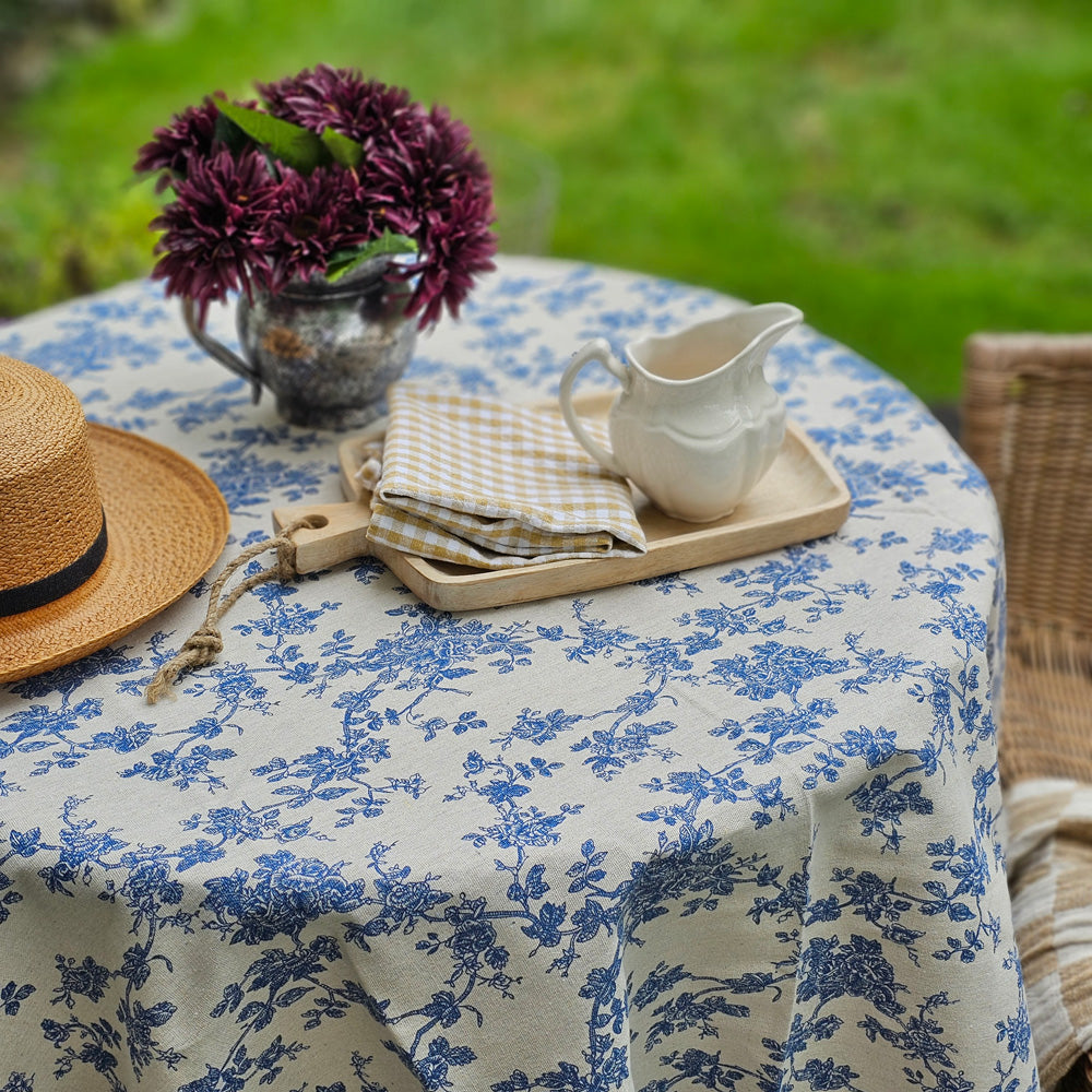 Toile Fabric-Blue Flowers